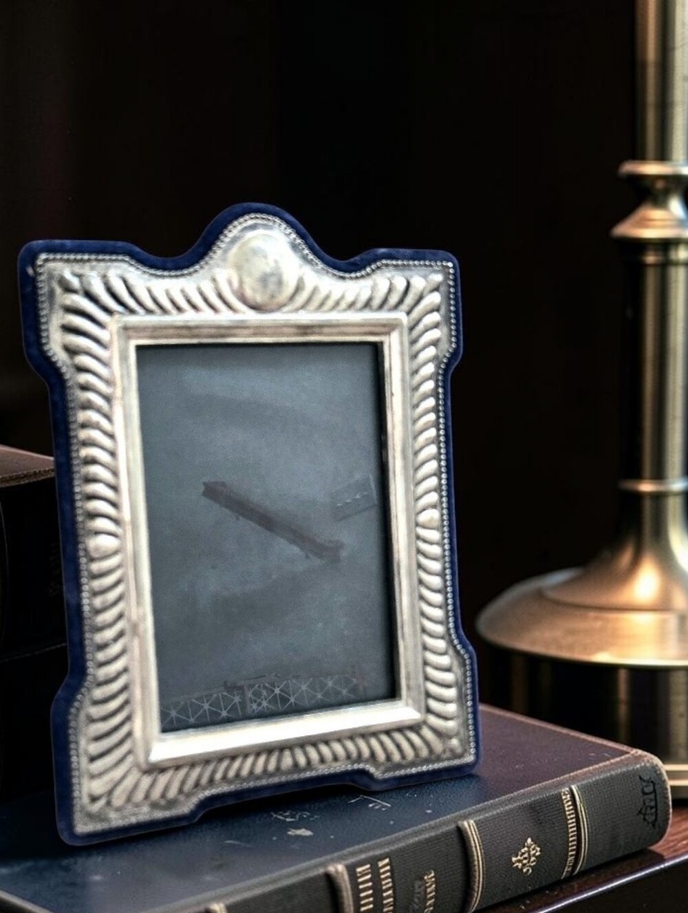 Vintage Victorian Style Silver Plated Photo Frame TS Ltd Fluted Blue Velvet Back